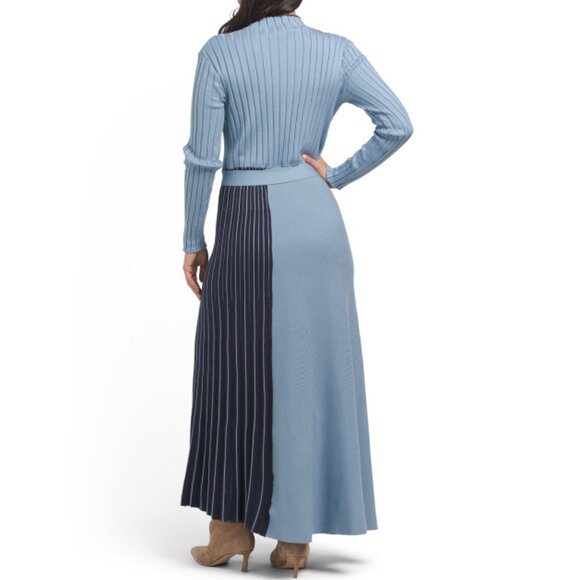 DALIA MACPHEE BLUE MULTI Long Sleeve Maxi Sweater Dress With Belt - Picture 2 of 2